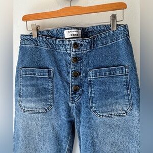 Reformation Medium Blue High-Rise Straight Jeans with Button Fly